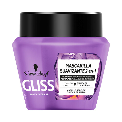 GLISS Mascarilla capilar sauvizante 2 en 1, para cabellos rebeldes o difíciles de alisar GLISS de Schwarzkopf 200 ml.