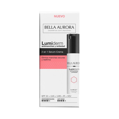 BELLA AURORA Lumiderm Sérum facial 2 en 1, antimanchas y antiedad 30 ml.