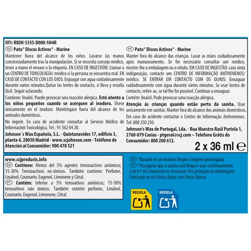 PATO Recambio discos WC activos aroma frescor marino PATO 2 uds. x 36 ml.