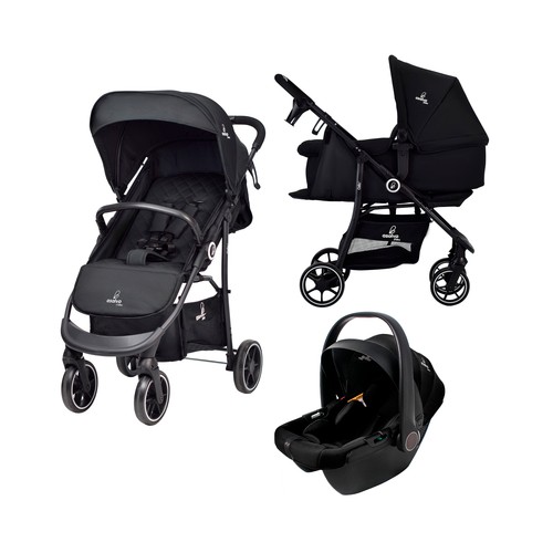 Cochecito de paseo trío ASALVO OSLO de 0 a 22 kg, con capazo, silla paseo y silla auto, color negro.