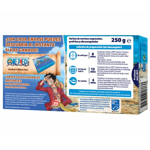 FINDUS Varitas de merluza (100% filete procedente de pesca sostenible MSC) 250 g.