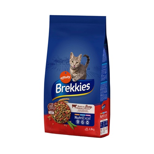 Pienso para gatos mix a base de buey, ternera y verduras BREKKIES 1,5 kg.