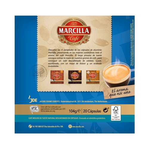 MARCILLA Café en cápsulas espresso descafeinado I6, 20 uds.