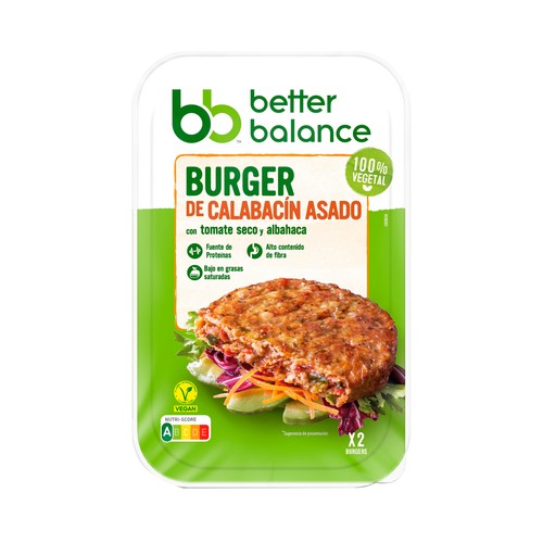 BETTER BALANCE Burger vegetal de calabacín asado con tomate seco y albahaca 2 uds.