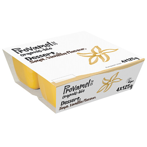 PROVAMEL Postre ecológico a base de soja con sabor vainilla PROVAMEL pack de 4 uds x 500 g.