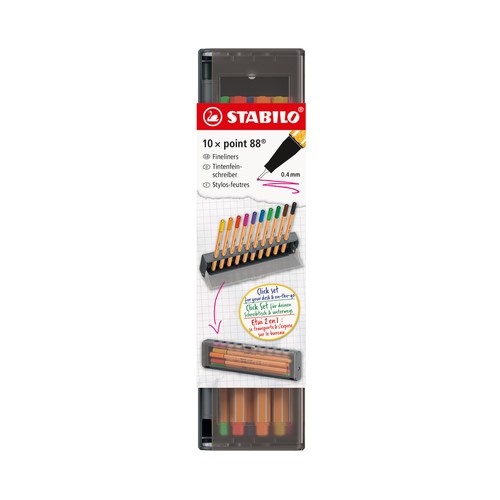 Estuche 10 roturalores para escribir 0,4mm Point 88 estuche Click. STABILO