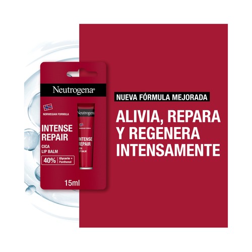 NEUTRÓGENA Bálsamo labial Cica fórmula noruega, reparación intensa para labios secos y dañados.