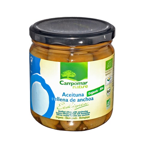 CAMPOMAR NATURE Aceitunas rellenas de anchoa ecológica 200 g.