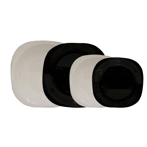 Vajilla completa 19 piezas color negro y blanco fabricados en vidrio Opal LUMINARC.