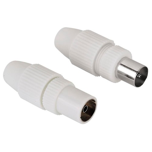 Terminales antena coaxial QILIVE de macho a hembra, color blanco.