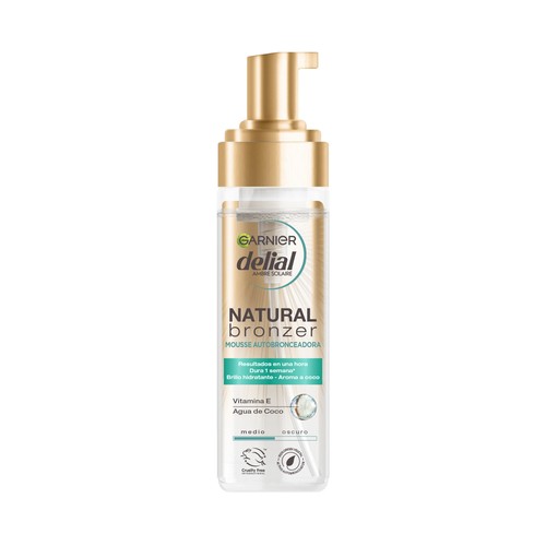 DELIAL Natural bronzer de Garnier Autobronceador con textura mousse con un 92% de ingredientes de origen natural 200 ml.