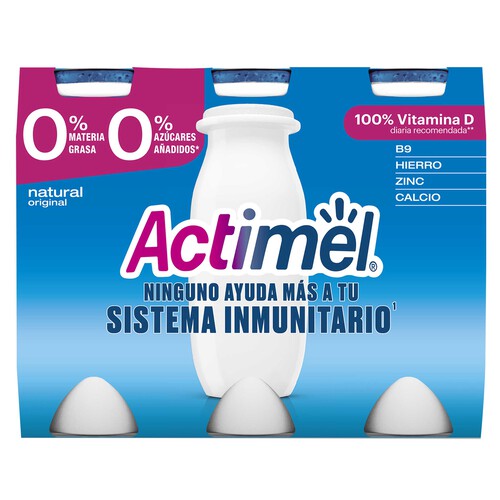 ACTIMEL Leche fermentada con Lcasei, 0% materia grasa y sabor natural ACTIMEL de Danone 6 x 100 g.