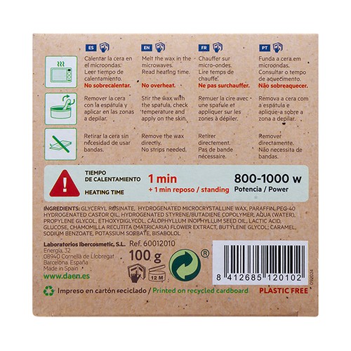DAEN Ecodepil Cera depilatoria de origen vegetal, para microondas 100 g.