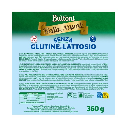 BUITONI Bella Napoli Pizza margarita sin gluten 360 g. 