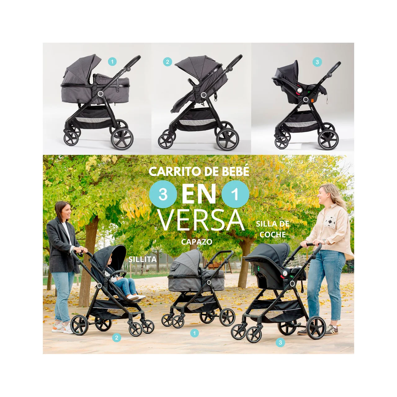 Cochecito de paseo combi trío 3 en 1 Versa