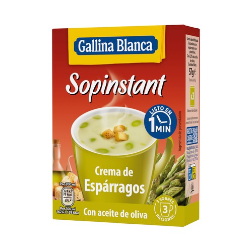 GALLINA BLANCA Sopinstant Crema de espárragos con picatostes y aceite de oliva 3 x 19 g.