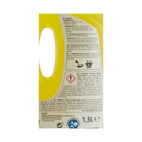 PRODUCTO ALCAMPO Limpiahogar multisuperficies con aroma a limón PRODUCTO ALCAMPO 1,5 L.