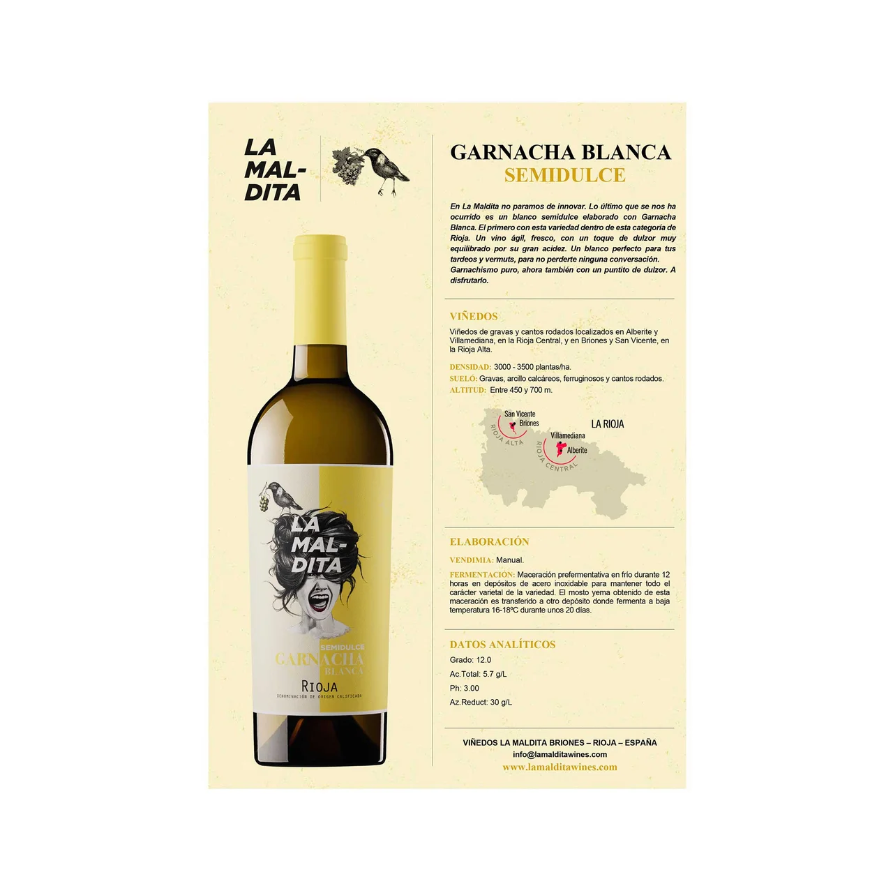Vino blanco semidulce con D.O.Ca. Rioja botella 75 cl.