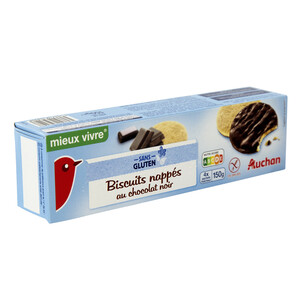 PRODUCTO ALCAMPO Galletas con cobertura de chocolate negro, sin gluten (controlado por la FACE) 150 g.