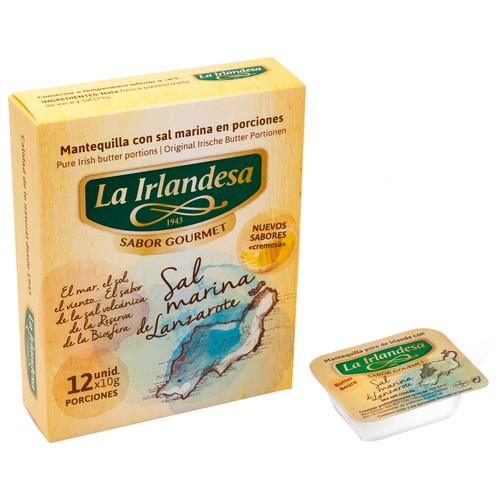 LA IRLANDESA Sabor gourmet Pastillas individuales de mantequilla pura de Irlanda con sal marina de Lanzarote 12 x 10 g