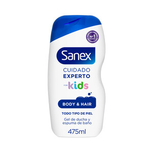 SANEX Gel de ducha y espuma de baño, para todo tipo de peiels SANEX Cuidado experto for kids 475 ml.