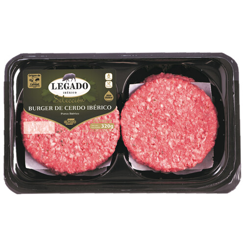 Burger meat de cerdo ibérico, elaboradas sin gluten y sin lactosa LEGADO IBÉRICO Selección 4 x 80 g.
