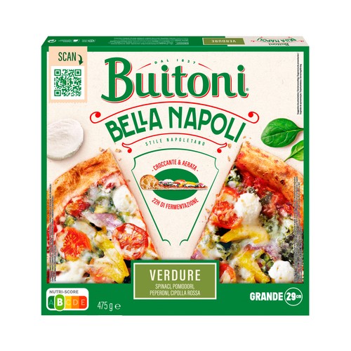 BUITONI Pizza congelada de verduras (espinacas, queso, peperoni y cebolla roja) Bella Napoli 475 g.