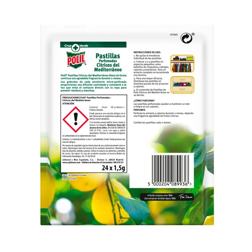 POLIL Pastillas antipolillas perfumadas cítricos del Mediterráneo 24 uds. x 1,5 g