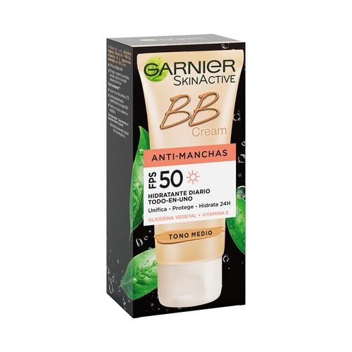 GARNIER Crema hidratante y anti manchas con FPS 50 (muy alto) y tono medio GARNIER Skin acitve BB cream 50 ml.