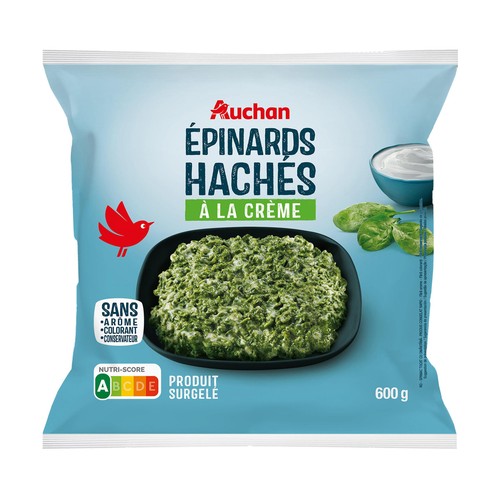 AUCHAN Espinacas en hojas con nata, en prociones ultracongeladas 600 Producto Alcampo.