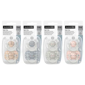 SUAVINEX Nignt & day Chupete con tetina fisiológica de silicona, de 0 a 6 meses 2 uds.