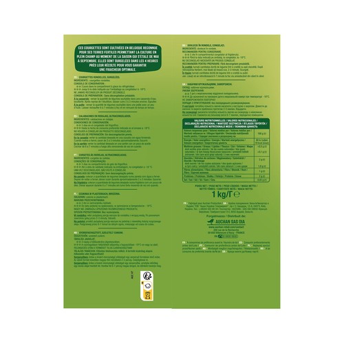 AUCHAN Calabacín en rodajas ultracongelado 1 kg Producto Alcampo.