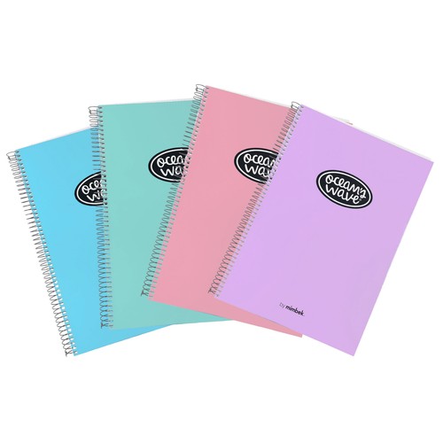 Cuaderno de espirales con tapa, tamaño A4, 80 hojas de 4 x 4, 90 gr, colores pastel, OCEAN"S WAVE.