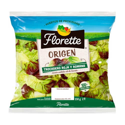 FLORETTE Ensalada Origen con lechuga trocadero y romana 150 g.