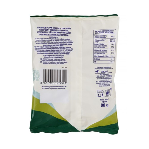 PRODUCTO ALCAMPO Snack pan de aceituna y romero 80 g.