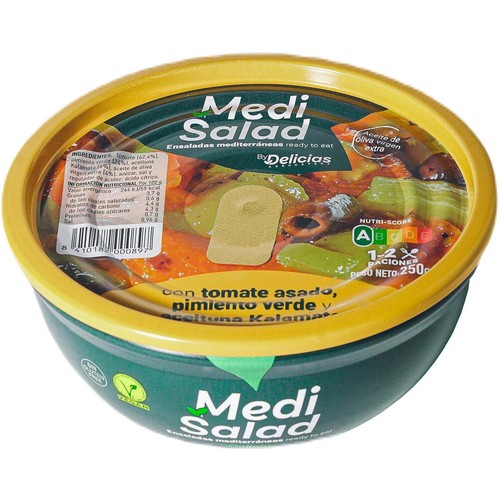  AGRUCAPERS Ensalada con tomate asado, pimiento verdes y aceituna kalamata, 250 g.