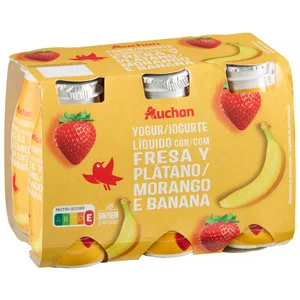 AUCHAN Yogur líquido para beber con fresa y plátano 6 x 100 g Producto Alcampo.