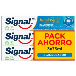 Integral 8 Pasta de dientes blanqueante para un cuidado bucal integral 3 x 75 ml.