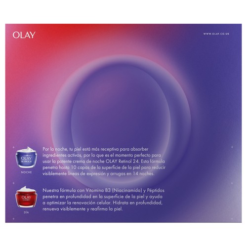 OLAY Caja con crema de día (50 ml) y crema de noche (50 ml) + masajeador facial.