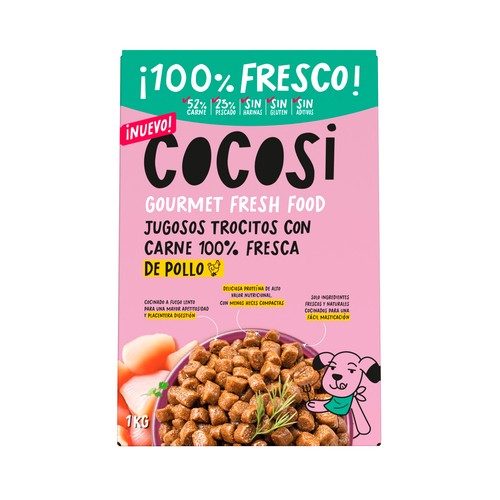 COCOSI Alimento semihúmedo para perro. Jugosos trocitos de carne de pollo 100% fresca - 1kg.