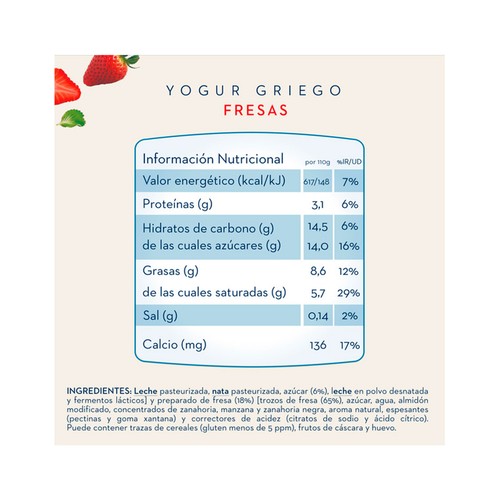 OIKOS Yogur griego con preparado de fresas de Danone 4 x 110 g.