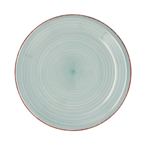 Plato llano de loza de 27cm diseño en color verde agua con espirales, Peoni Vita, QUID