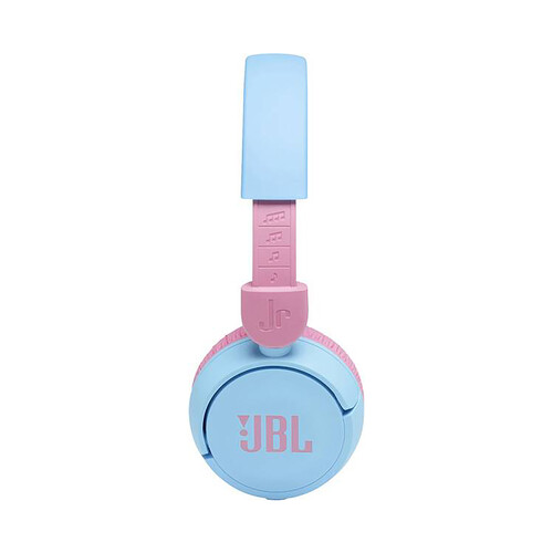 Auriculares bluetooth para niños tipo diadema JBL JR 310 BT, control de volumen, color azul y rosa.