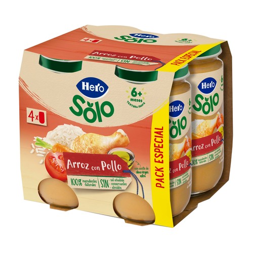 HERO Solo Tarrito de arroz con pollo a partir de 6 meses 4 x 235 g.