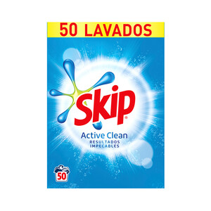 SKIP Detergente en polvo para lavadora con aceleradores de lavado SKIP ACTIVE CLEAN 50 ds. 3 kg.