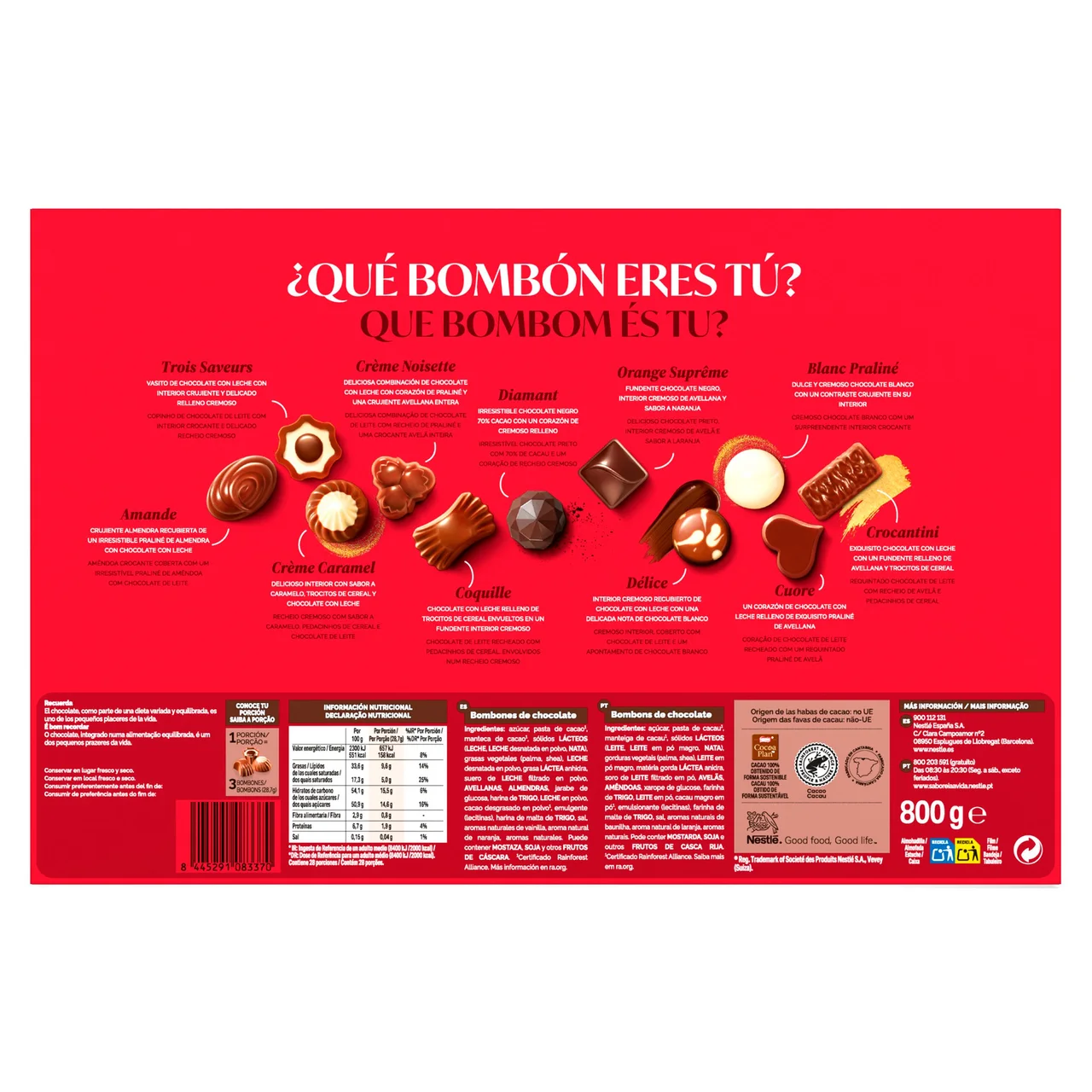 Bombones caja roja estuche 800 g.