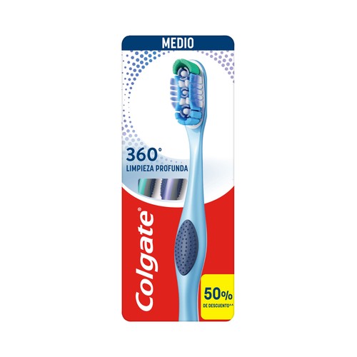 COLGATE 360º Deep clean Cepillo de dientes medio, con 4 zonas de acción que ayudan a eliminar las bacterias bucales 3 uds.