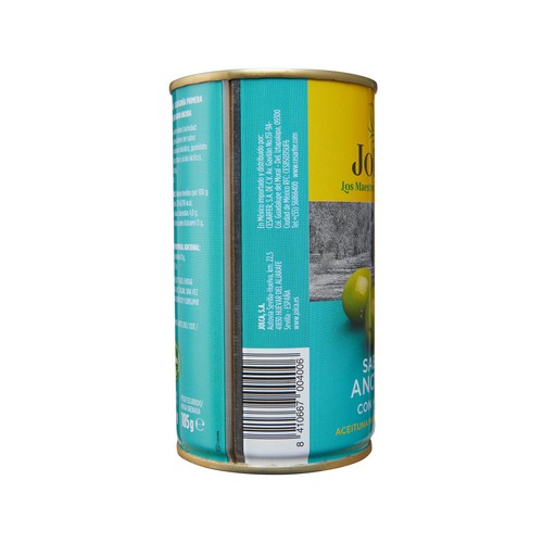 JOLCA Aceitunas verdes manzanilla con sabor a anchoa con hueso 185 g.