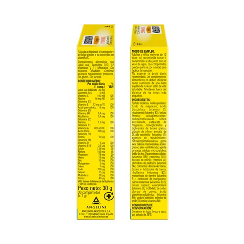 LEOTRON Complemento alimenticio con 12 vitaminas y 11 minerales LEOTRON Energía 30 comprimidos.
