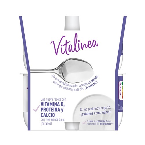 Yogur desnatado 0% materia grasa, natural edulcorado VITALINEA de Danone 8 x 120 g.